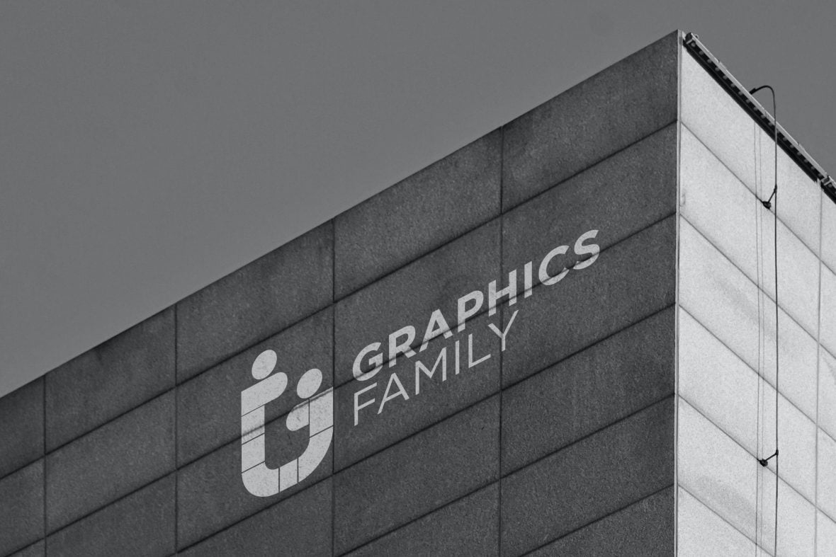 فایل موکاپ لوگو ساختمان سیاه و سفید - Black and White Building Logo Mockup