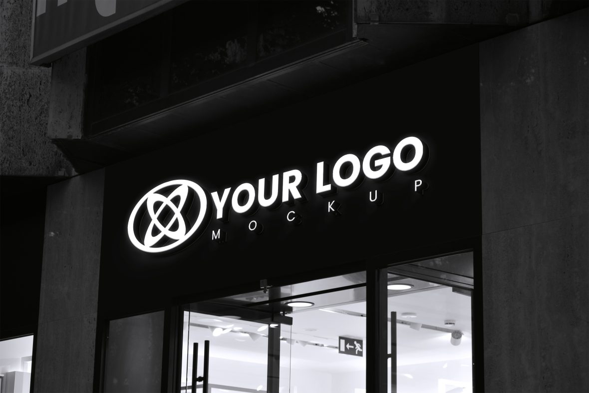 فایل موکاپ لوگو فروشگاه سیاه و سفید - Black and White Store Logo Mockup