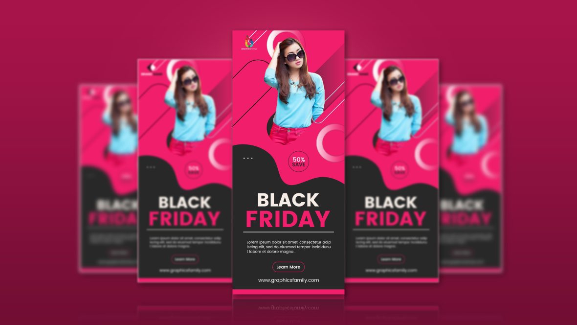 فایل طراحی بنر رول آپ فروش ویژه جمعه سیاه - Black Friday Sale Roll Up Banner Design