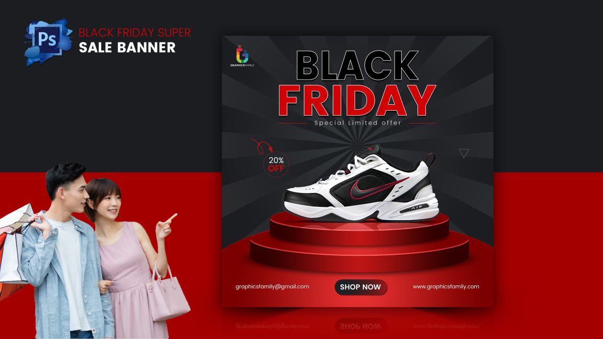 فایل قالب بنر فروش ویژه جمعه سیاه برای رسانه‌های اجتماعی - Black Friday super sale social media banner template