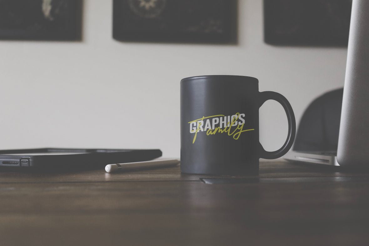 فایل ماک‌آپ فنجان قهوه مشکی مات - Black Matte Coffee Cup Mockup