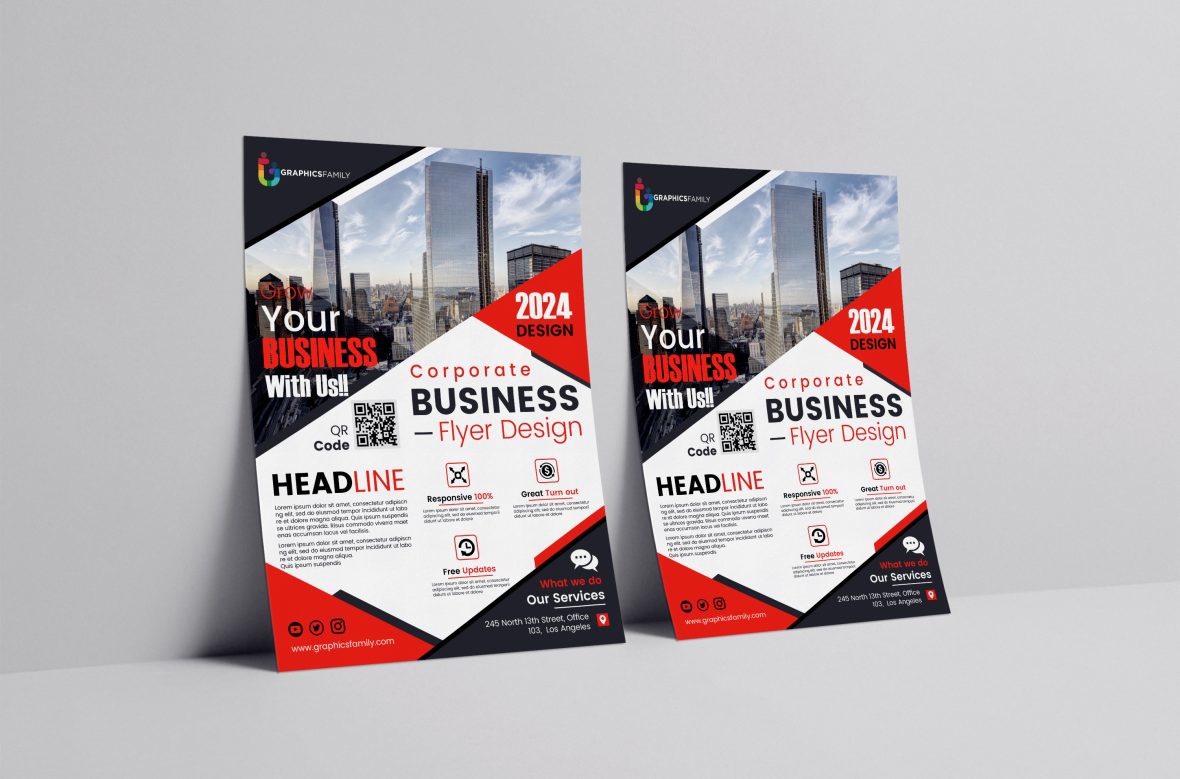 فایل قالب بروشور تجاری شرکتی سیاه، سفید و قرمز - Black, White and Red Corporate Business Flyer Template