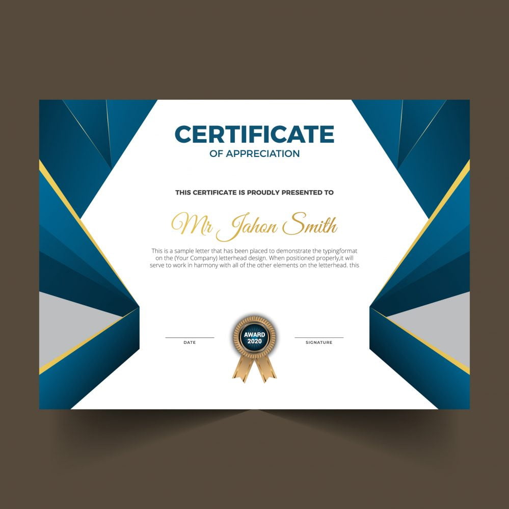 فایل طراحی گواهینامه آبی به سبک حرفه ای - Blue certificate design in professional style