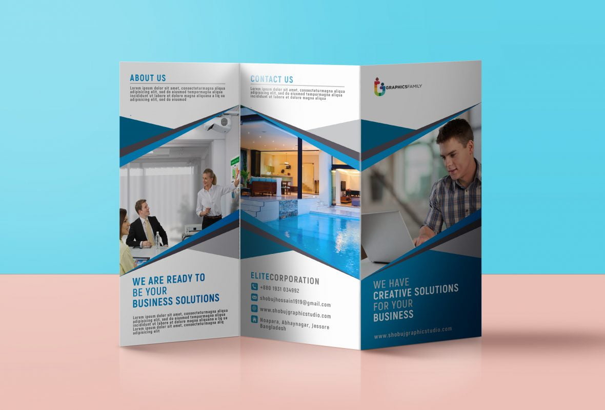 فایل قالب PSD بروشور سه لت شرکتی آبی - Blue Corporate Tri Fold Brochure Template Psd