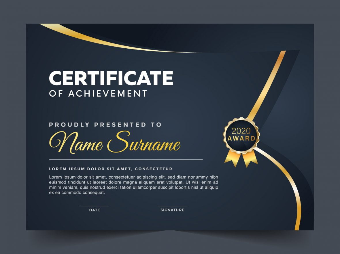 فایل طرح تقدیرنامه آبی با خط طلایی و روبان - Blue with Golden Line and Ribbon Certificate of Appreciation Design