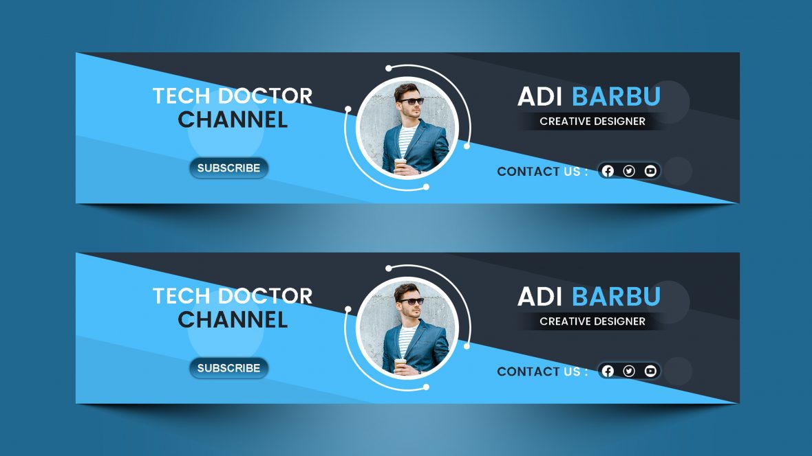 فایل طراحی هنری کانال یوتیوب آبی - Blue YouTube Channel Art Design