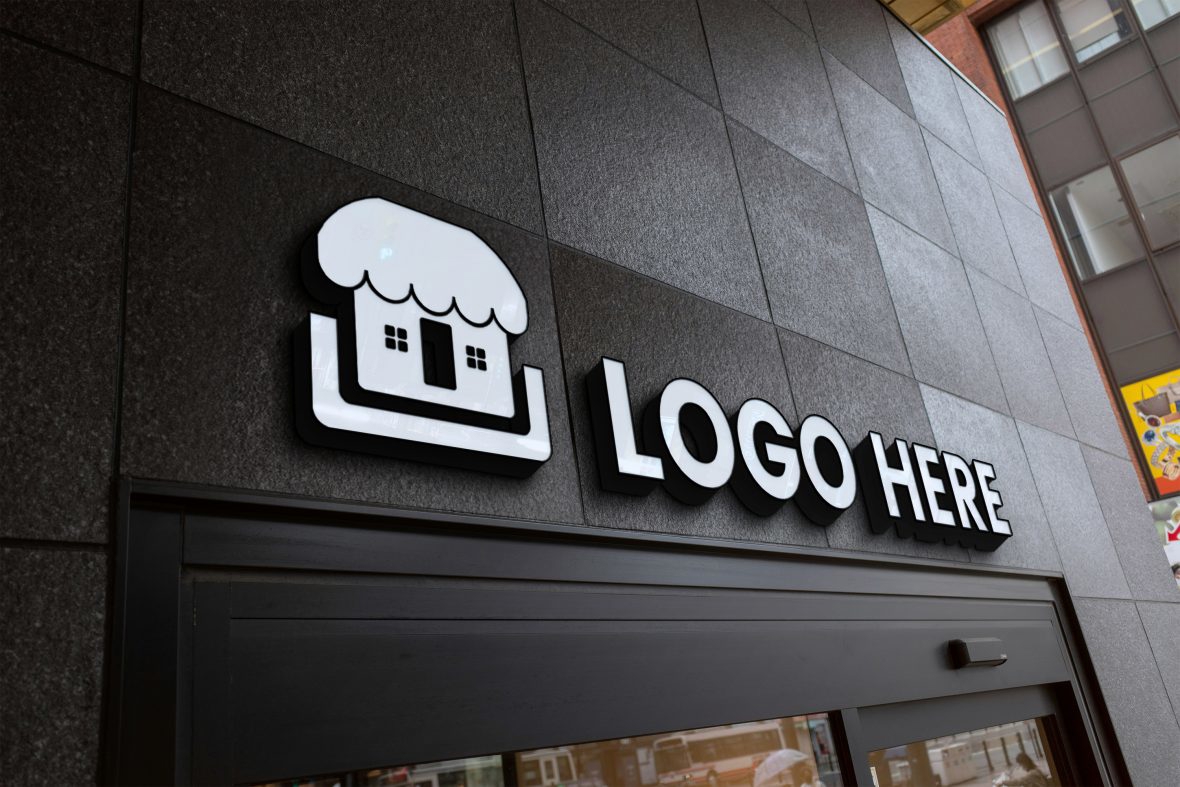 فایل موکاپ لوگو ساختمان - Building Logo Sign Mockup