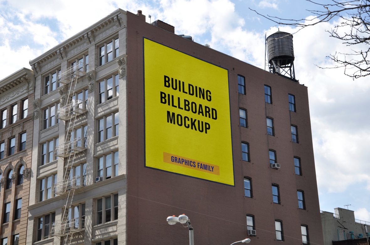فایل ماکت طراحی بیلبورد دیوار ساختمان - Building Wall Billboard Design Mockup