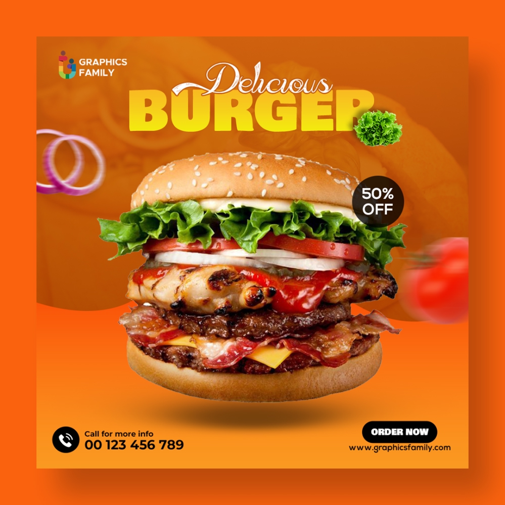 فایل الگوی رسانه اجتماعی برگر و غذا - Burger and Food Social Media Template