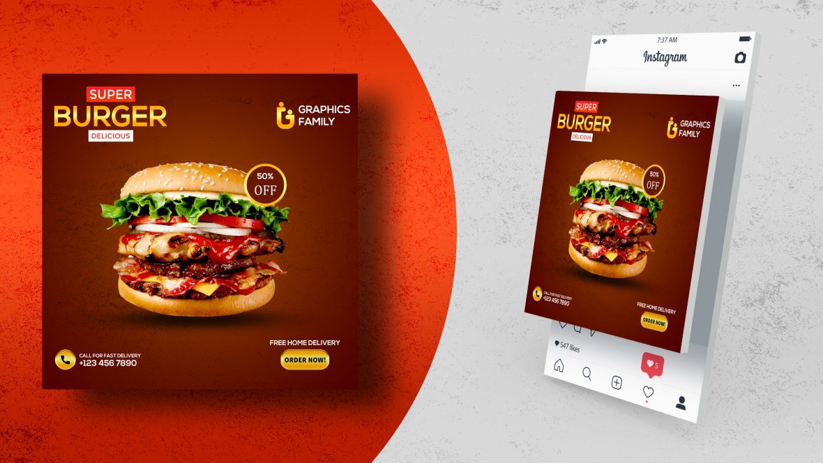 فایل الگوی وکتور طراحی پست رسانه اجتماعی برگر - Burger Social Media Post Design Vector Template