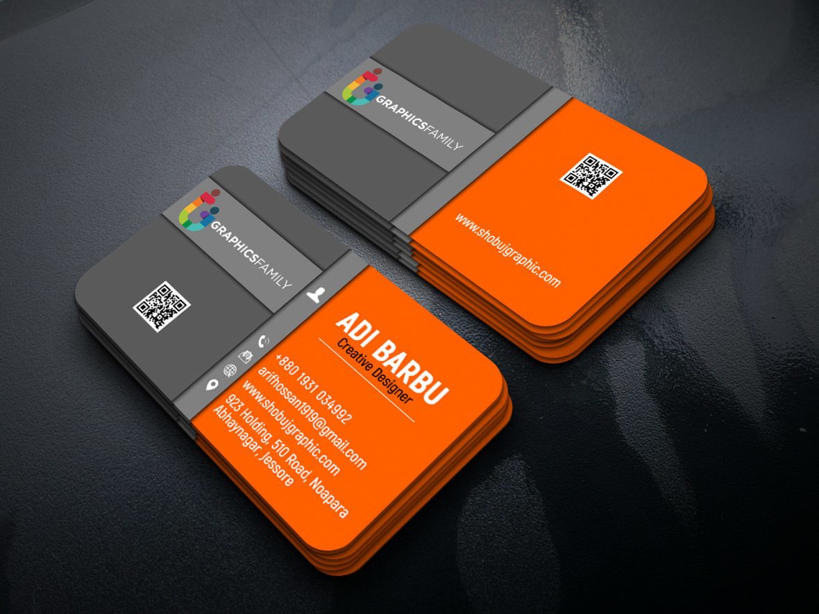 فایل طراحی کارت ویزیت با طرح رنگی خاکستری و نارنجی - Business Card Design In Gray and Orange Color Template