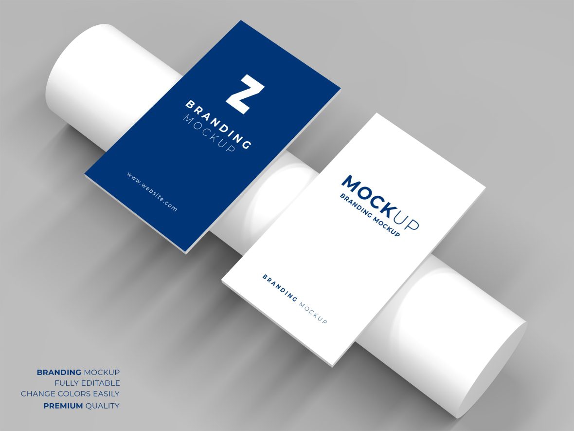 فایل موکاپ کارت ویزیت روی میز سفید مدرن - Business Card Mockup on Modern White Bar