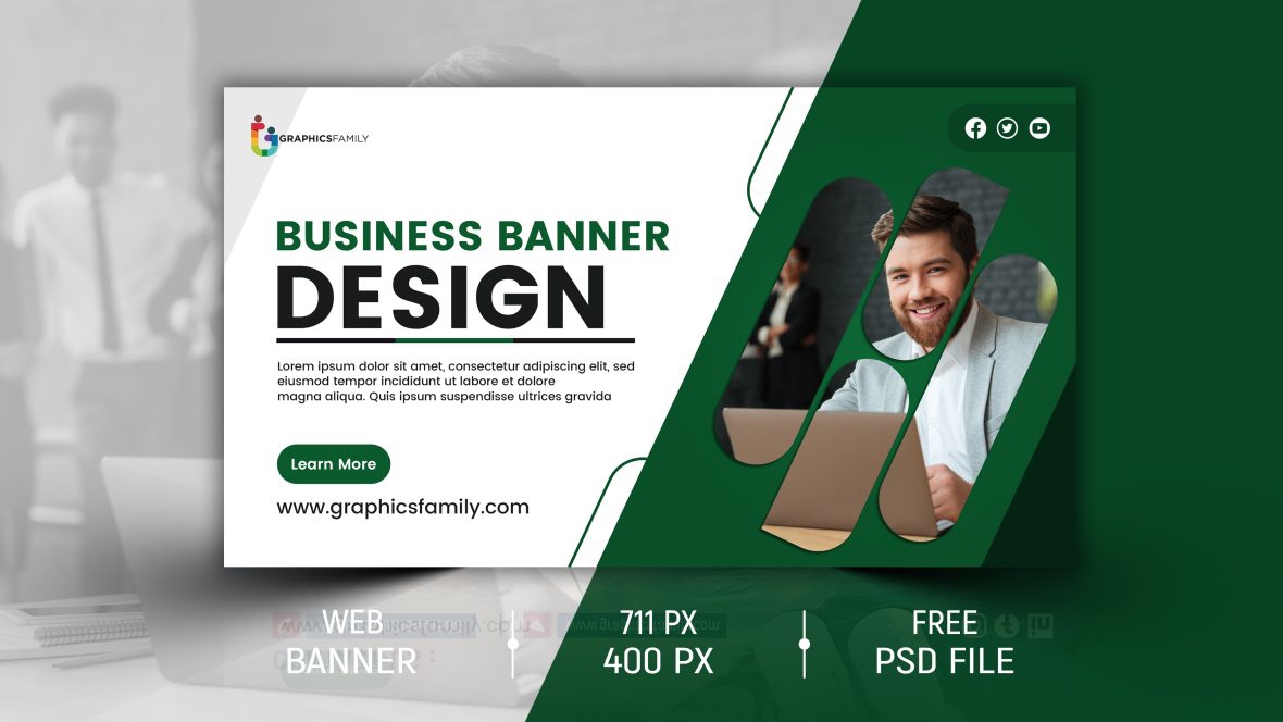 فایل طراحی بنر وب سایت تجاری با رنگ سفید و سبز - Business Website Banner Design with White and Green