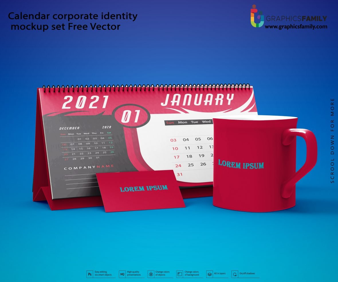 فایل وکتور تقویم وکتور هویت سازمانی - Calendar corporate identity mockup set Vector