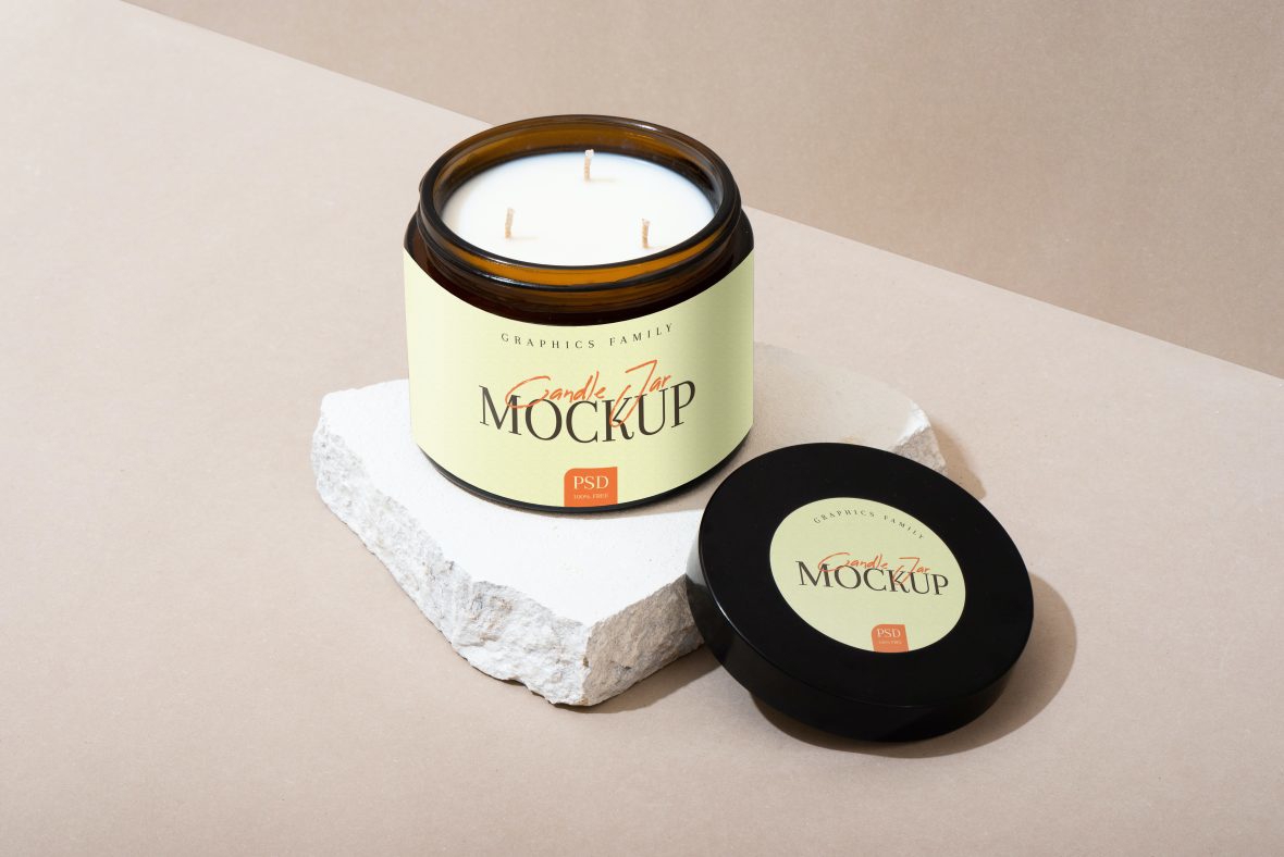 فایل ماک‌آپ طراحی برچسب شیشه شمع - Candles Jar Label Design Mockup