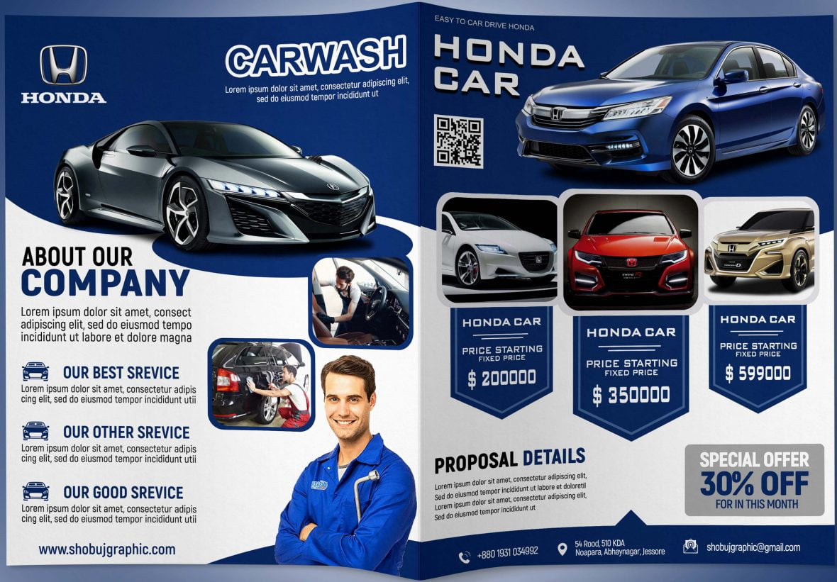 فایل قالب طراحی بروشور دو لت حرفه ای شرکت خودرو در فتوشاپ - Car Company Professional Bi Fold Brochure Design Template in Photoshop