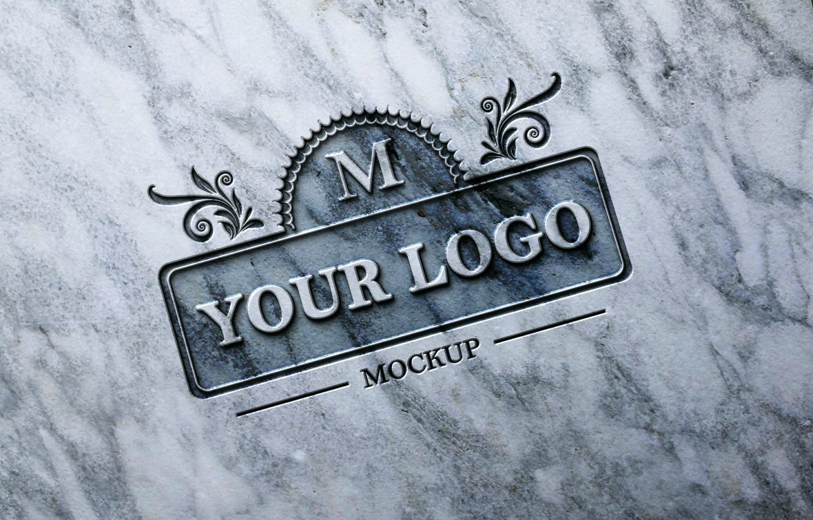 فایل موکاپ لوگو سنگ مرمر تراشیده شده - Carved Marble Stone Logo Mockup
