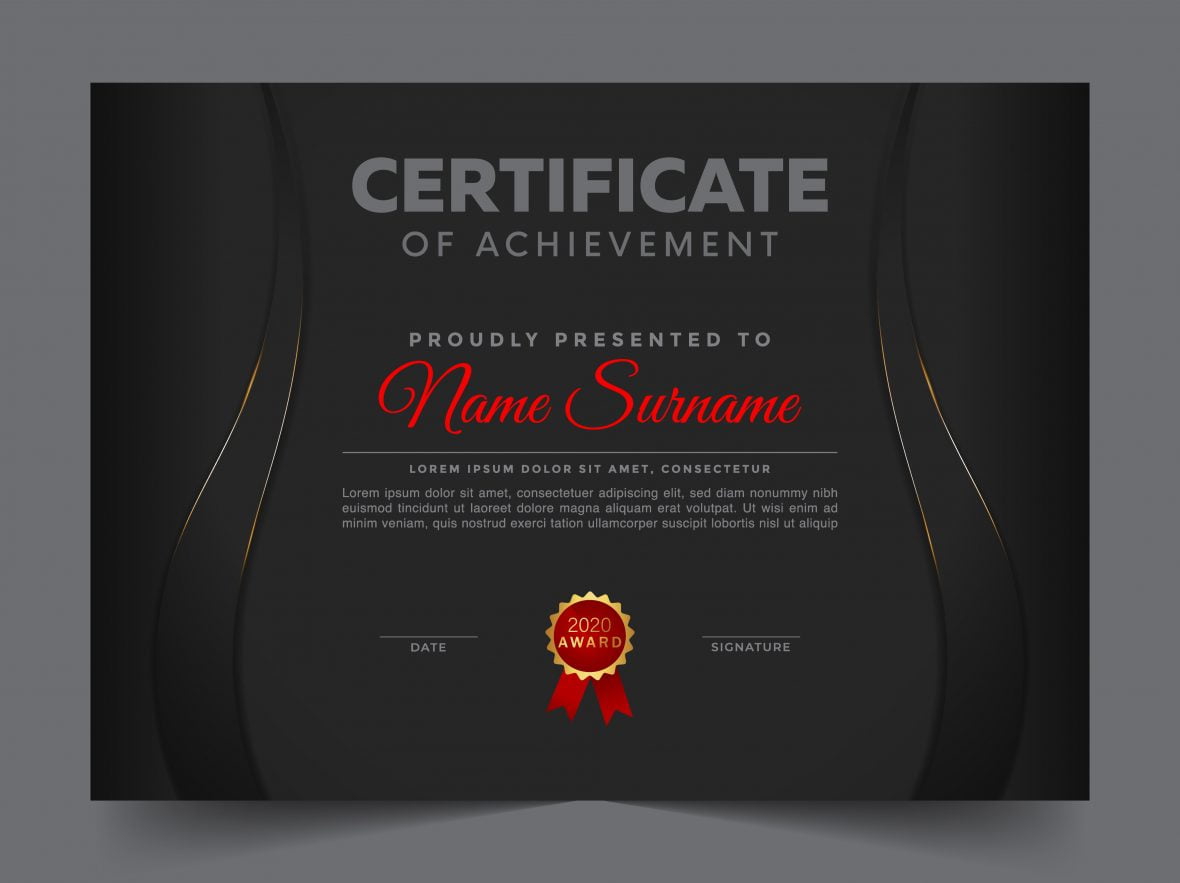 فایل قالب حرفه ای تقدیرنامه مشکی - Certificate of appreciation black professional template