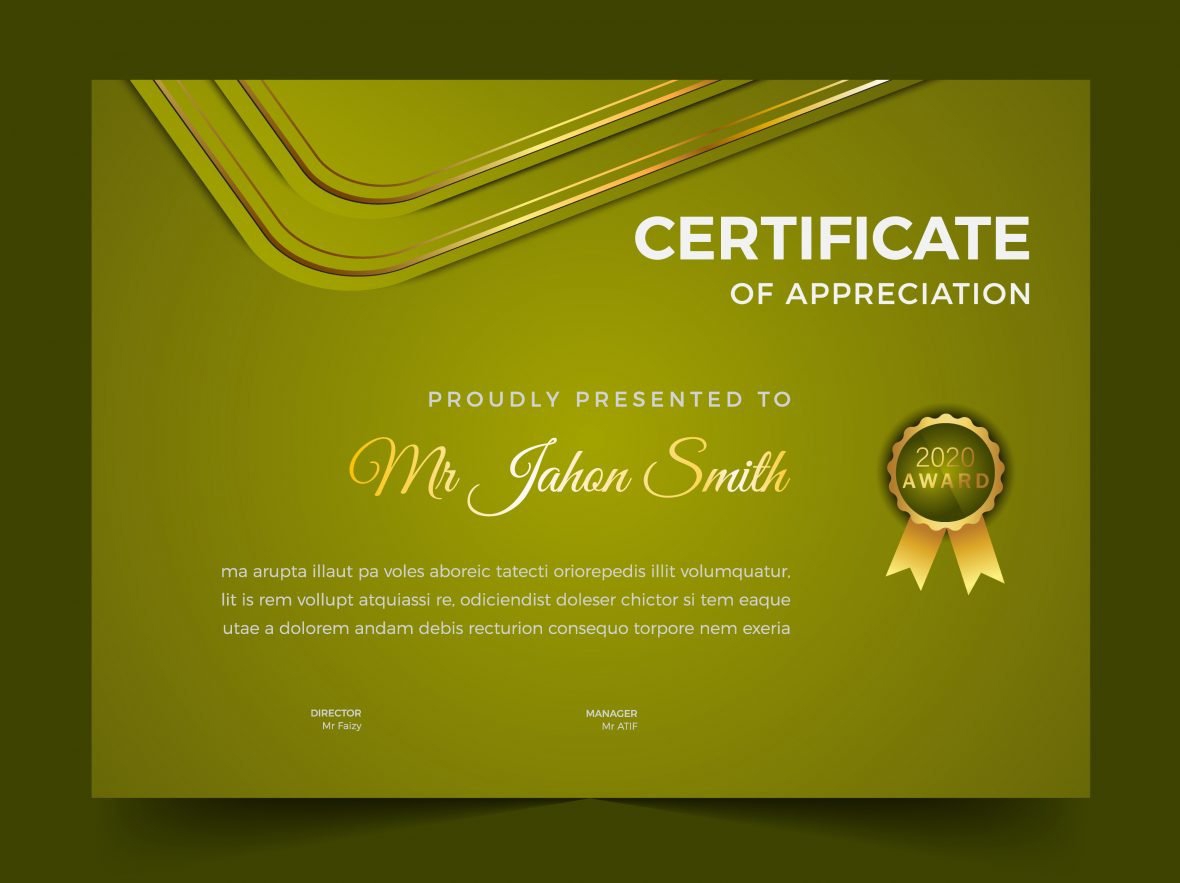 فایل طراحی قالب تقدیرنامه با تم سبز - Certificate of appreciation green theme template design