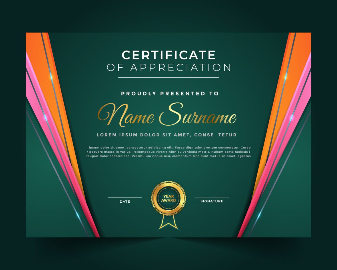 فایل قالب گواهی با اشکال هندسی رنگارنگ - Certificate Template with Colorful Geometric Shapes