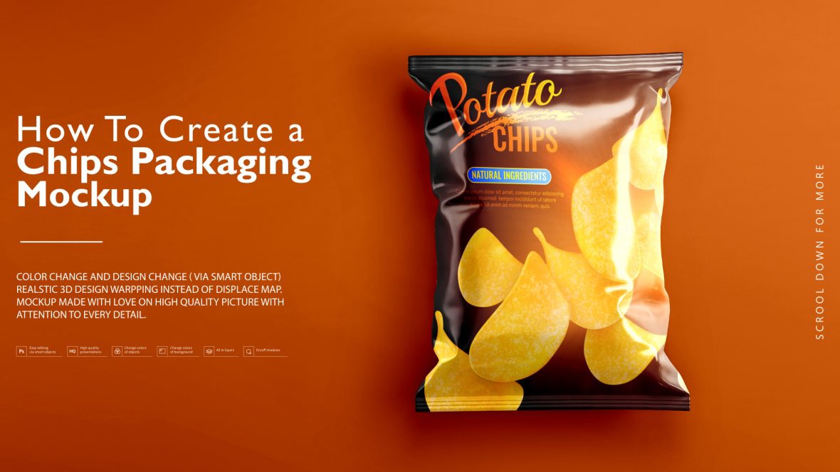 فایل موکاپ بسته‌بندی چیپس PSD - Chips Packaging PSD Mockup