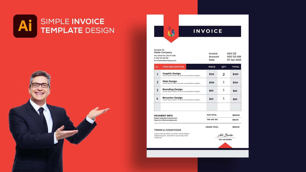 فایل قالب فاکتور تمیز و حرفه‌ای - Clean & Professional Invoice Template