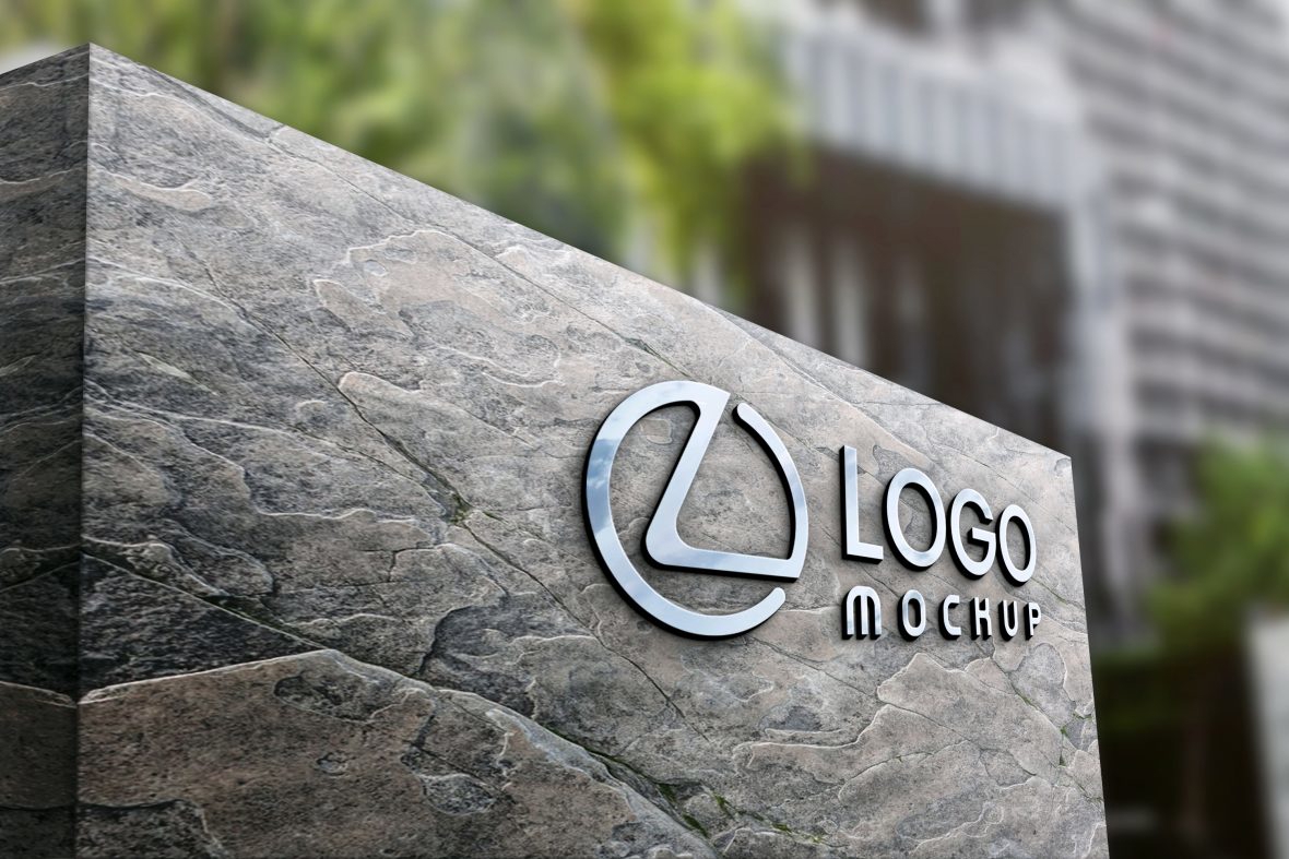 فایل موکاپ لوگوی سه بعدی فلزی مخصوص تابلوهای تبلیغاتی فضای باز شرکت - Company Outdoor Signage 3D Steel Logo Mockup