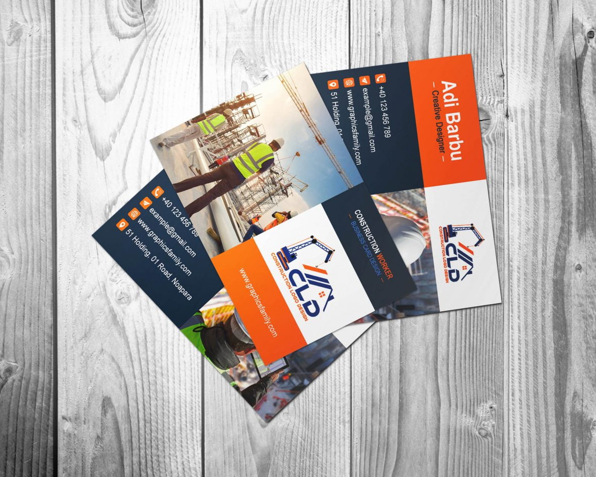 فایل طراحی کارت ویزیت کارگر ساختمانی - Construction Worker Business Card Design