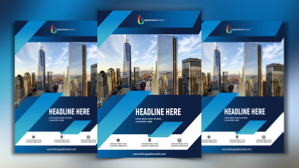 فایل قالب طراحی بروشور شرکتی به سبک تخت (psd) - Corporate Flyer Design Template In Flat Style psd