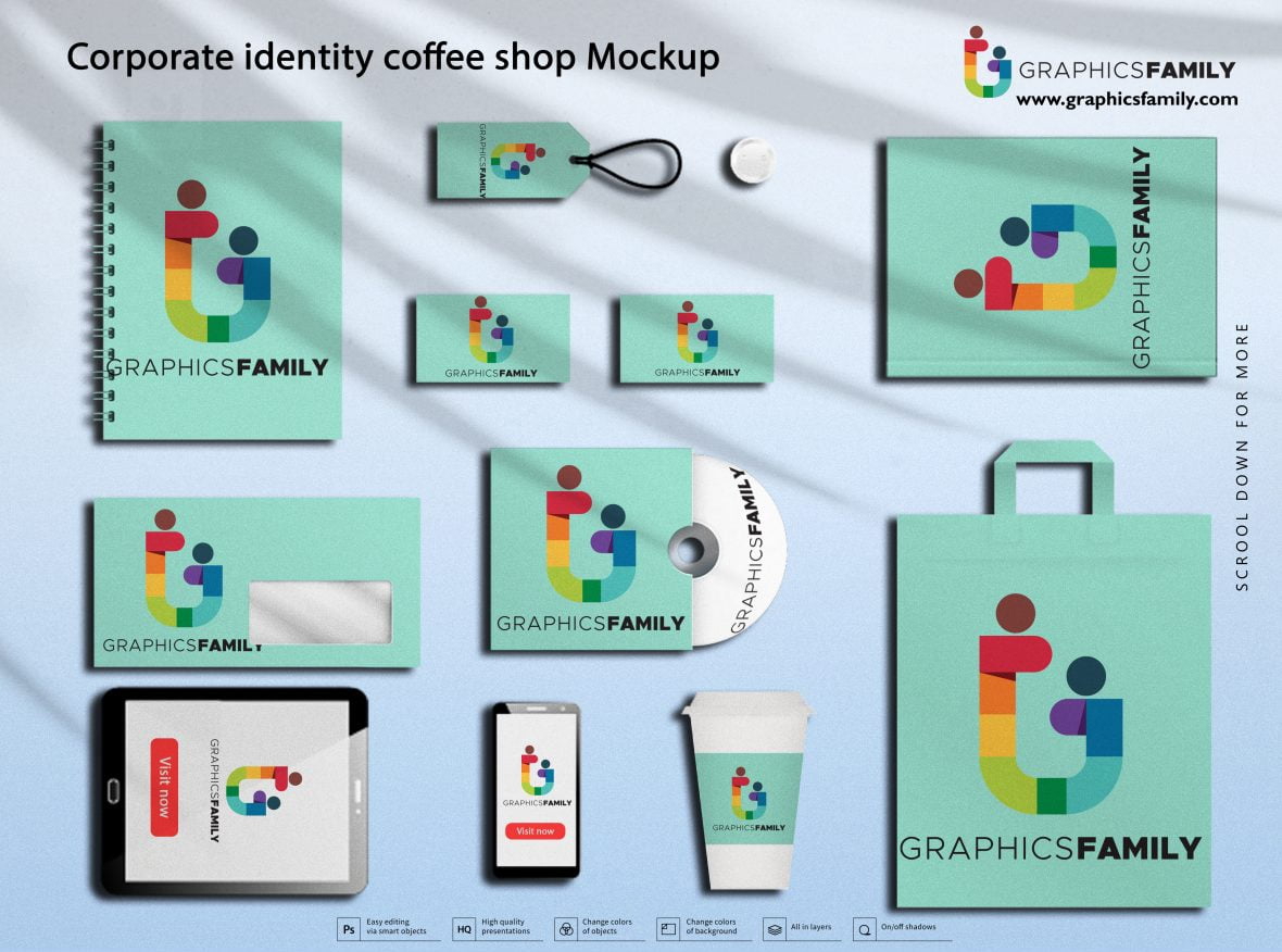 فایل موکاپ هویت سازمانی کافی‌شاپ - Corporate Identity Coffee Shop Mockup