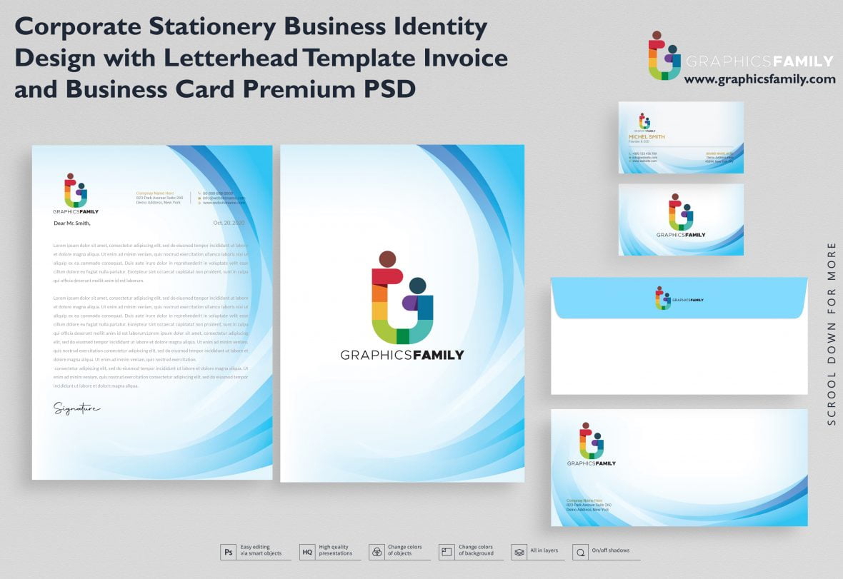 فایل طراحی ست اداری و هویت تجاری به همراه سربرگ، فاکتور و کارت ویزیت - Corporate Stationery Business Identity Design with Letterhead Template Invoice and Business Card Pre