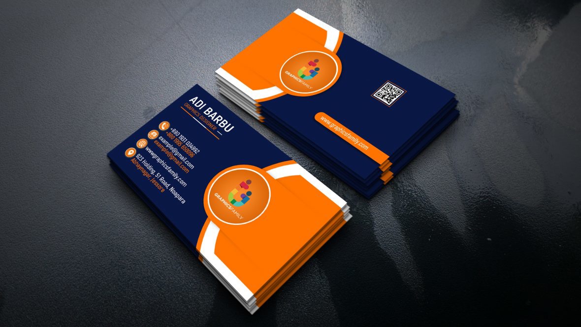 فایل طراحی کارت ویزیت خلاقانه برای شرکت به رنگ آبی نفتی و نارنجی - Creative Navy Blue and Orange Company Business Card Design