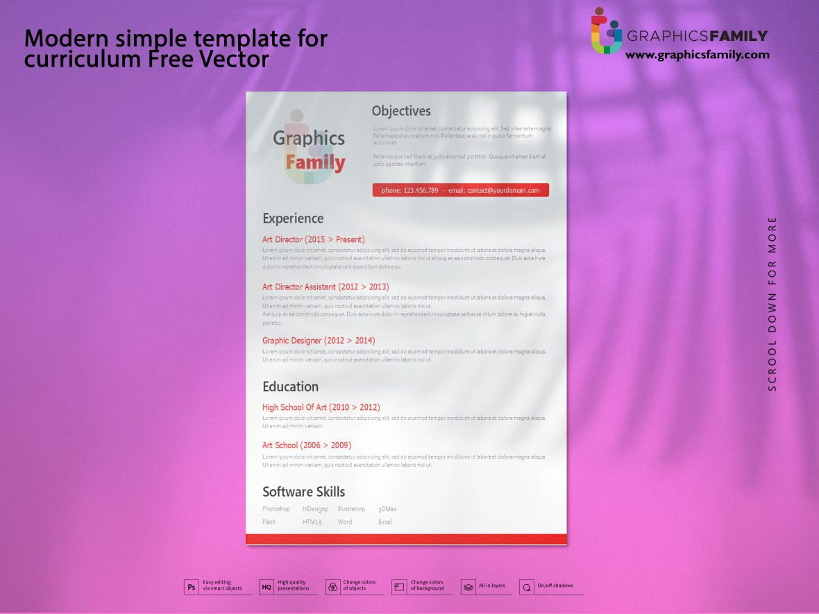 فایل طراحی قالب مدرن رزومه - Curriculum Vitae Modern Template Design
