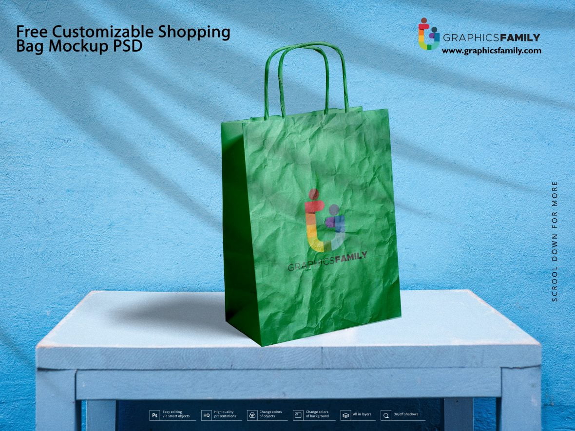 فایل ماک‌آپ کیسه خرید قابل تنظیم PSD - Customizable Shopping Bag Mockup PSD