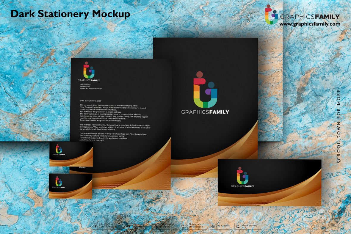 فایل ماکت لوازم التحریر تیره - Dark Stationery Mock-Up
