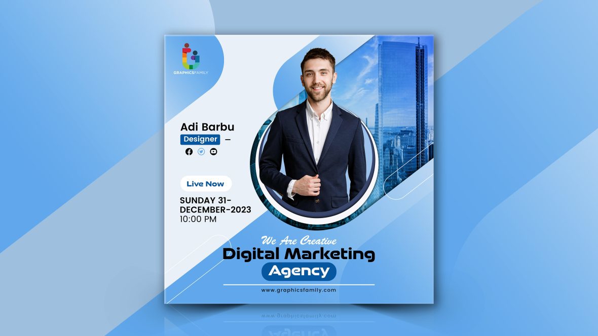 فایل آموزش وبینار زنده بازاریابی دیجیتال و قالب پست شبکه‌های اجتماعی شرکتی - Digital marketing live webinar and corporate social media post template tutorial