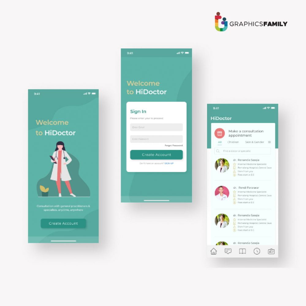فایل طراحی رابط کاربری اپلیکیشن پزشک - Doctor Application UI Design