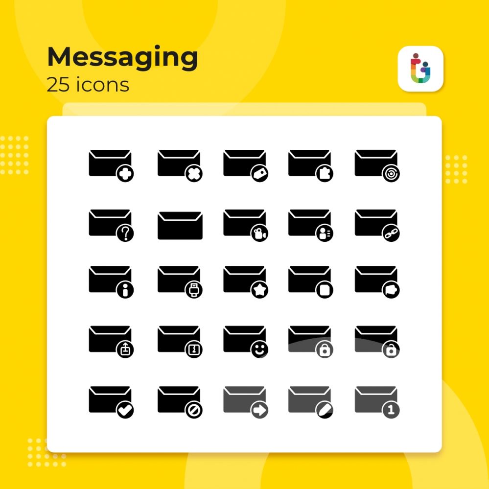 فایل دانلود ۲۵ آیکون پیام‌رسان با استایل ثابت - Download 25 Messaging Solid Style Icons
