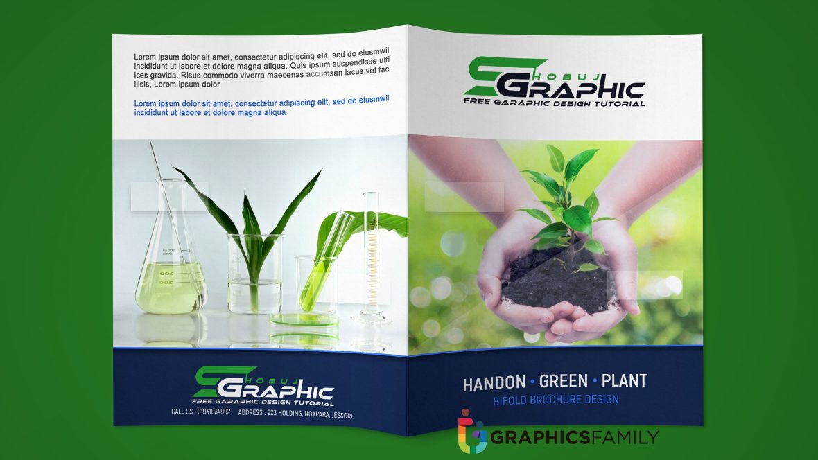 فایل بروشور دو لت طرح منظر و باغ سازگار با محیط زیست - Eco Garden Landscape Bi Fold Brochure