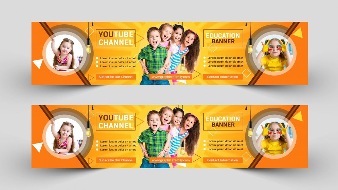 فایل الگوی طراحی بنر یوتیوب آموزش و پرورش و کودکان - Education & Kids Youtube Banner Design Template