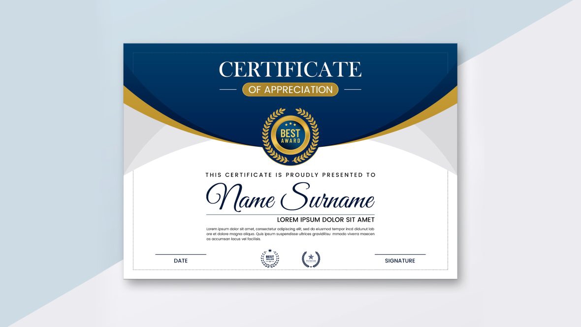 فایل تصویر برداری زیبا از گواهینامه دیپلم آبی و طلایی - Elegant blue and gold diploma certificate vector image