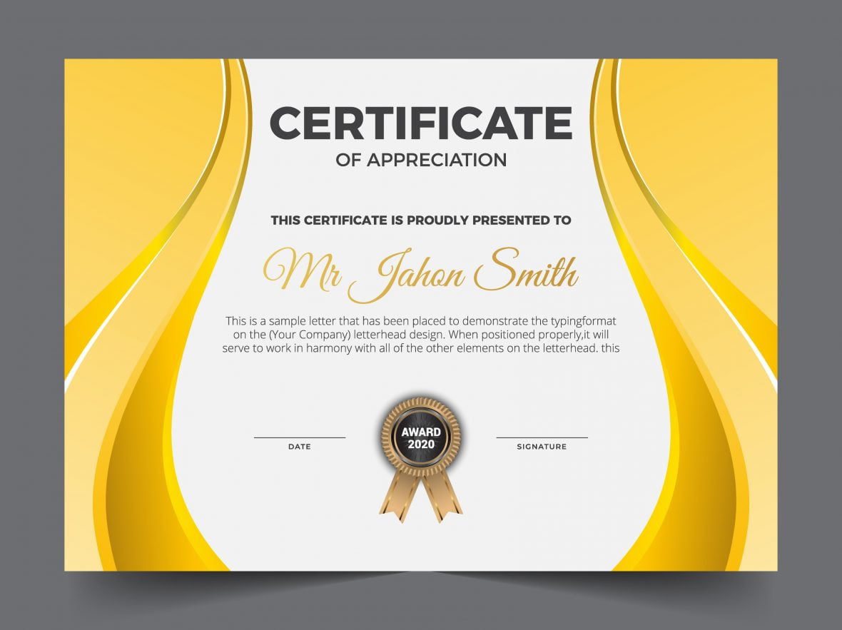 فایل قالب گواهی زیبا با جزئیات طلایی - Elegant certificate template with gold details