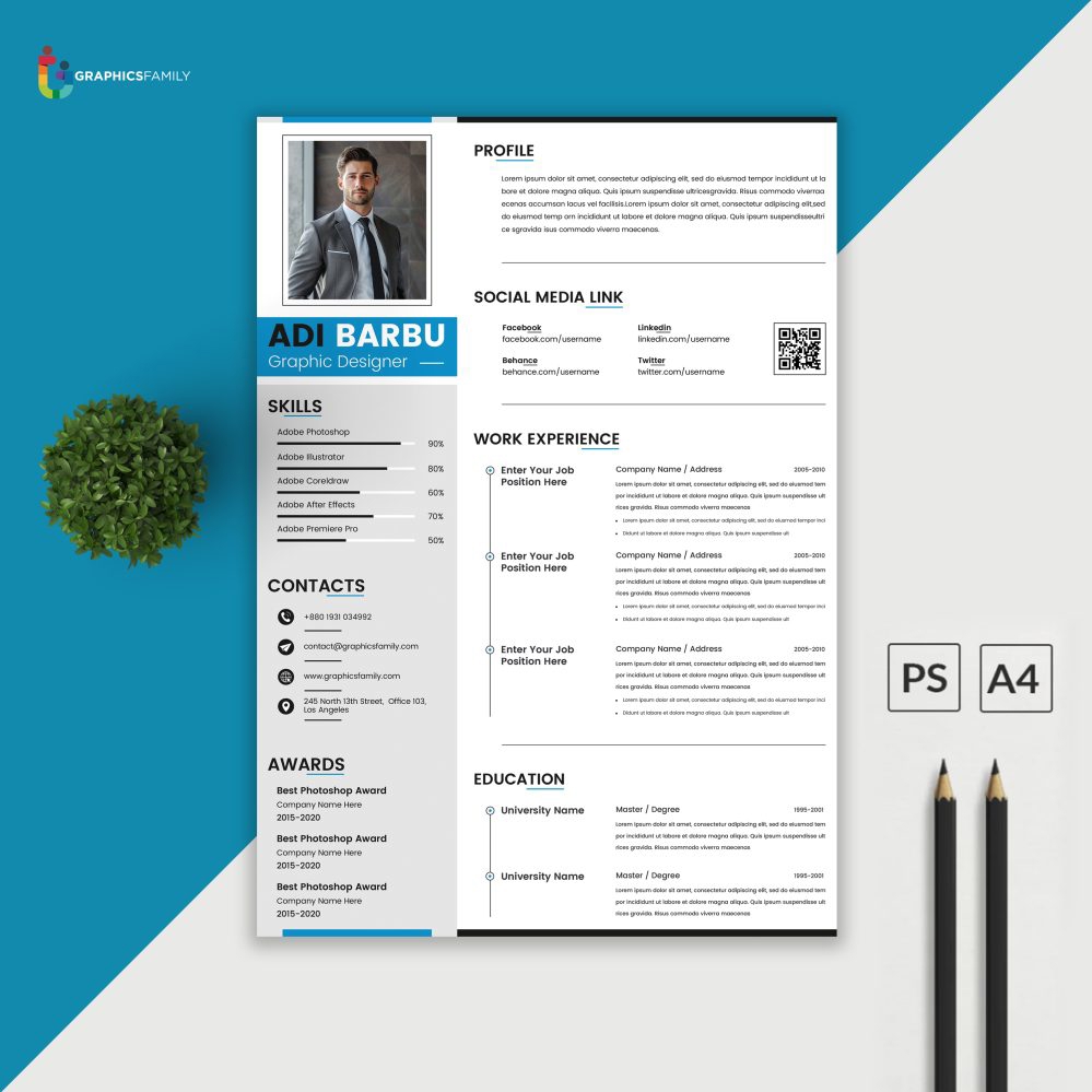 فایل الگوی رزومه CV زیبا - Elegant CV Resume Template