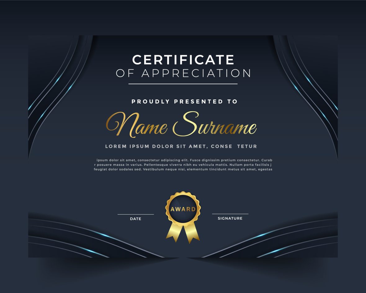 فایل الگوی گواهی دیپلم طلای تیره زیبا - Elegant Dark Gold Diploma Certificate Template