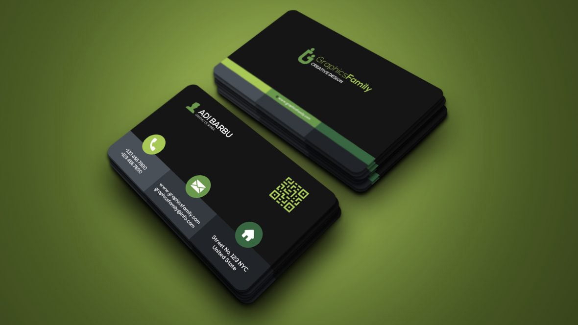 فایل طرح کارت ویزیت زیبا با زمینه سبز تیره - Elegant Green Dark Business Card Template Design