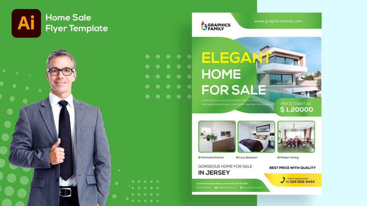 فایل طراحی بروشور فروش خانه زیبا - Elegant Home Sale Flyer Design