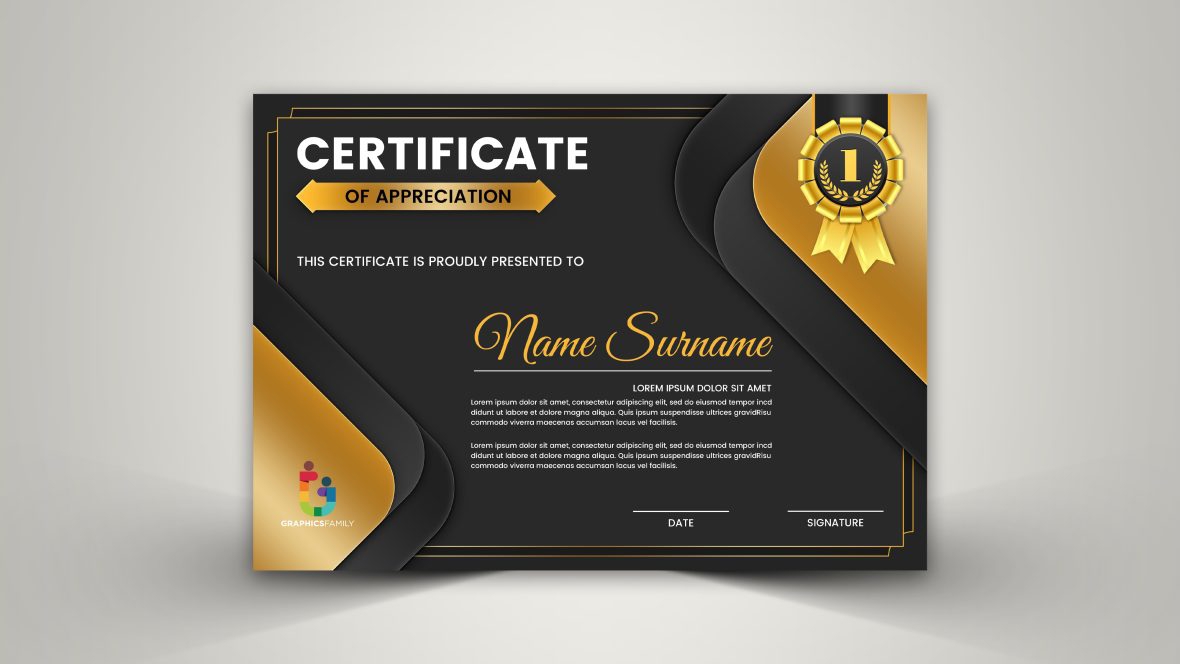 فایل الگوی گواهی چند منظوره زیبا به رنگ طلایی تیره - Elegant Multipurpose Certificate Template In Dark Golden