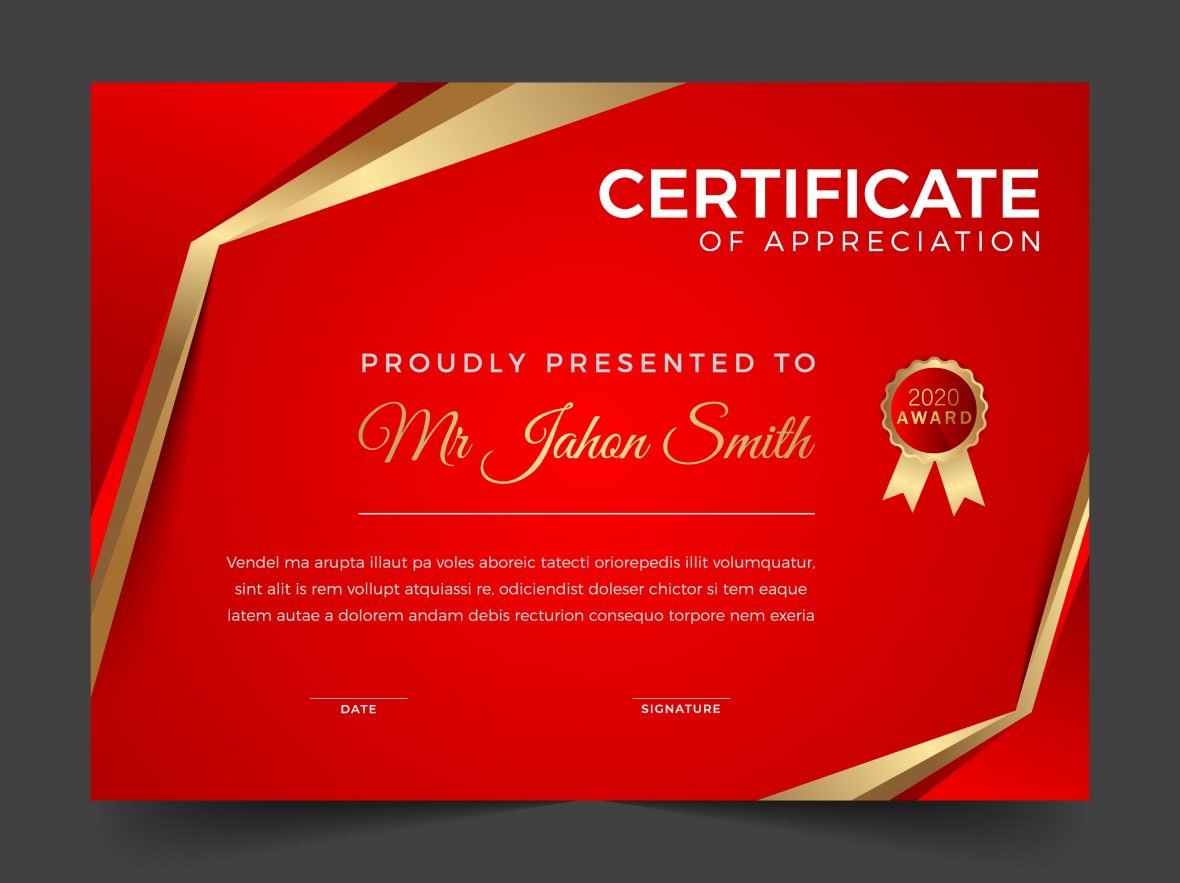فایل الگوی گواهی دیپلم قرمز و طلایی زیبا - Elegant Red and Gold Diploma Certificate Template