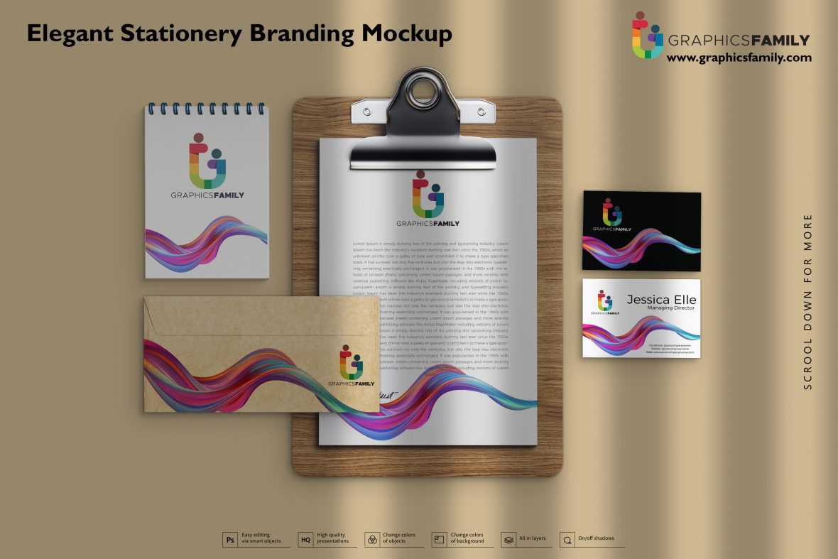 فایل موکاپ برند لوازم التحریر زیبا - Elegant Stationery Branding Mockup