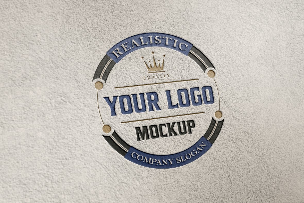 فایل ماکت لوگوی حکاکی شده روی دیوار سیمانی خاکستری - Engraved logo mockup on gray cement wall